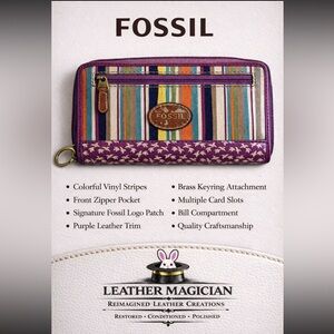 Fossil Women's Colorful Striped Vinyl Zip Around Wallet/Organizer Vintage